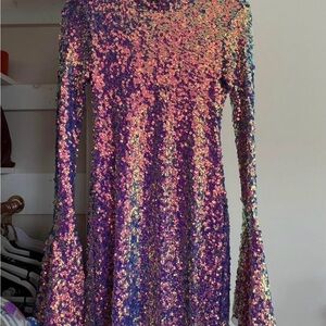 Multicolor Sequin Long Sleeve Dress
